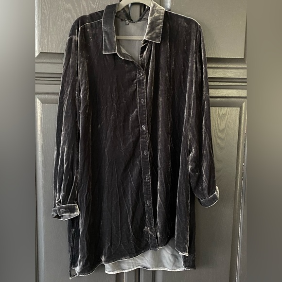 Eileen Fisher Velvet Button Up Shirt Graphite 1X Silk Blend Oversized - Picture 4 of 11